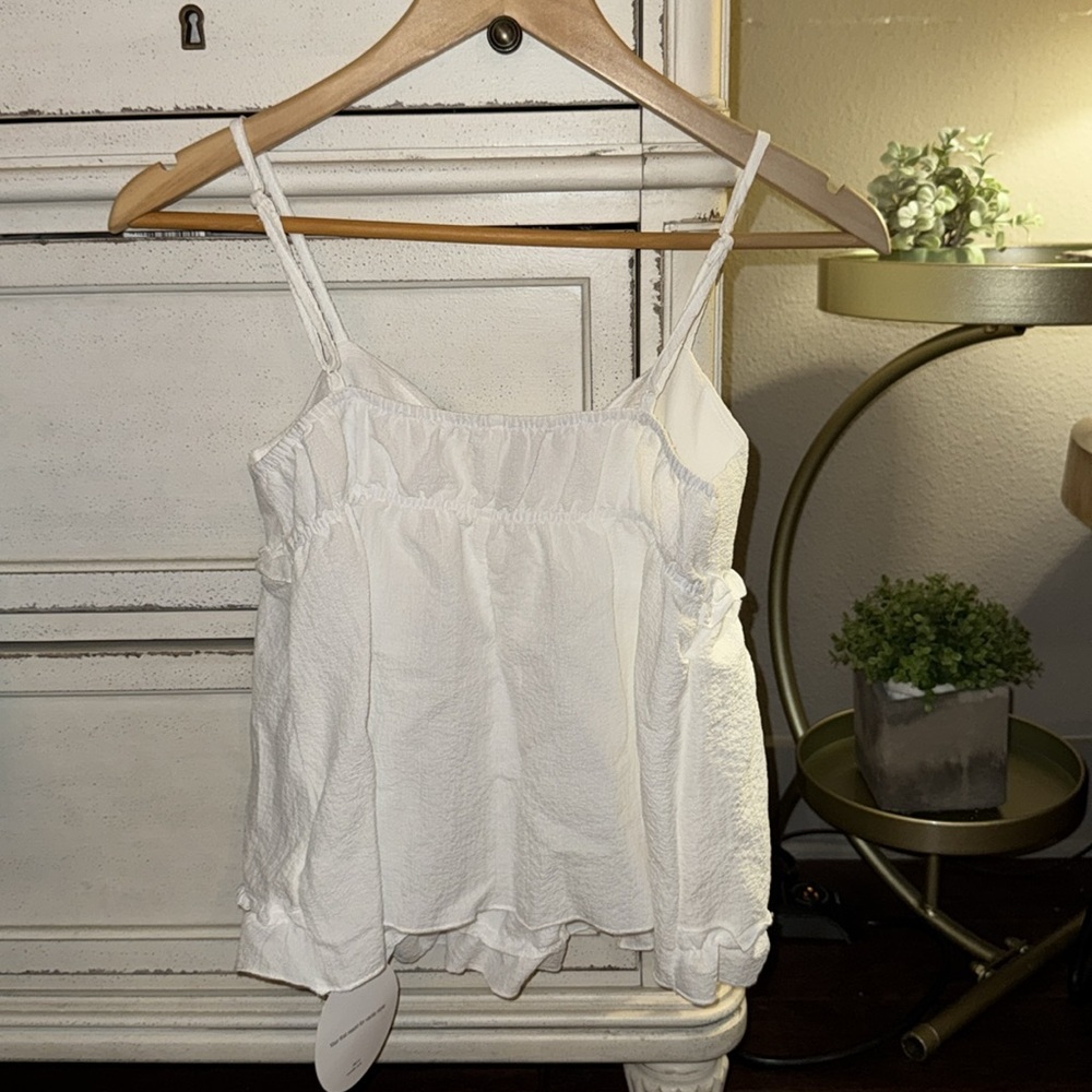 SHEIN WYWH Solid Frill Trim Cami top daints girls shirt White ruffles strappy XS - Picture 2 of 12